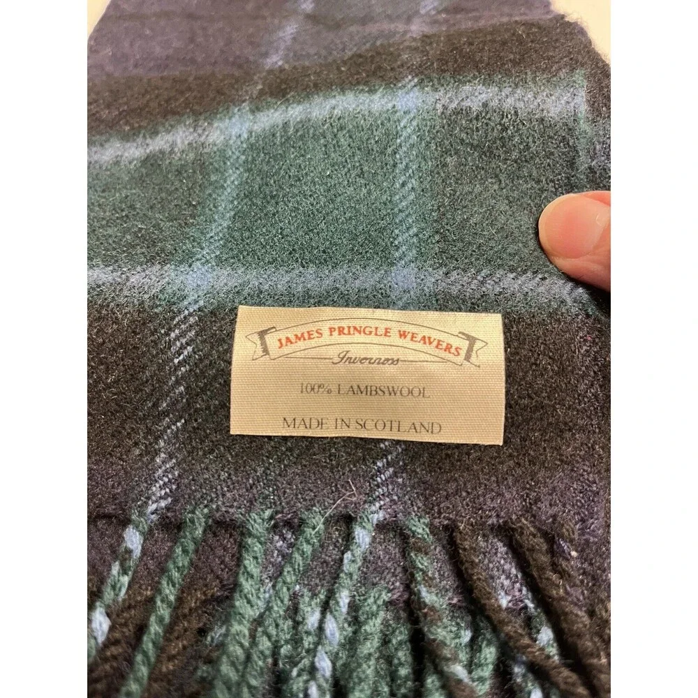 NEW James Pringle Weavers Scarf 100% Lambswool Green Plaid Made In Scotland